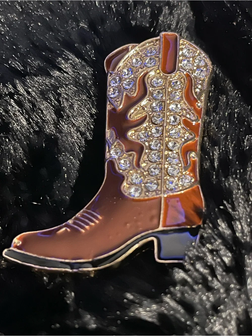 New brown Jeweled Cowboy Boot Brooch for hat jacket
